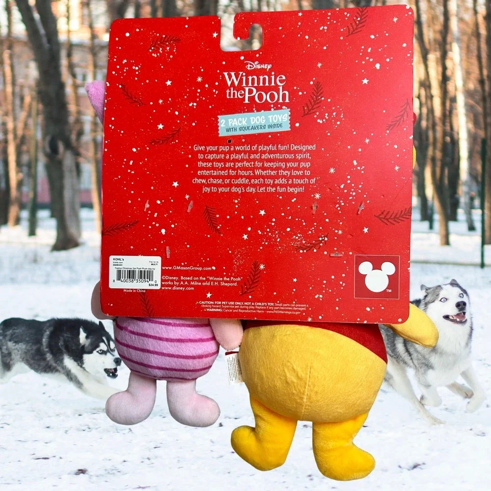 Disney Winnie the Pooh Piglet Christmas Plush Dog Toys 2pk Squeaker NEW